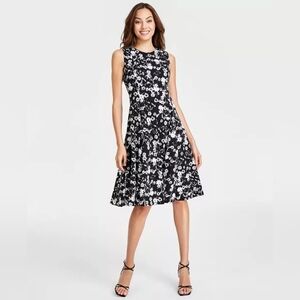 Calvin Klein Printed Jewel Neck A-Line Dress